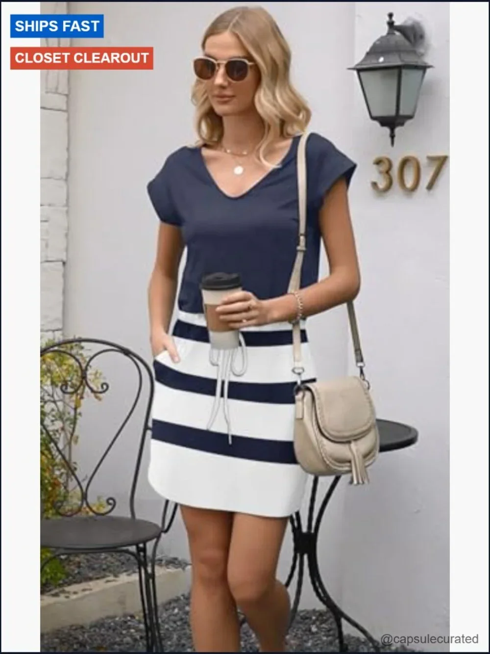 Sleeveless V Neck Tie Front Mini Dress with Pockets - Picture 2 of 7
